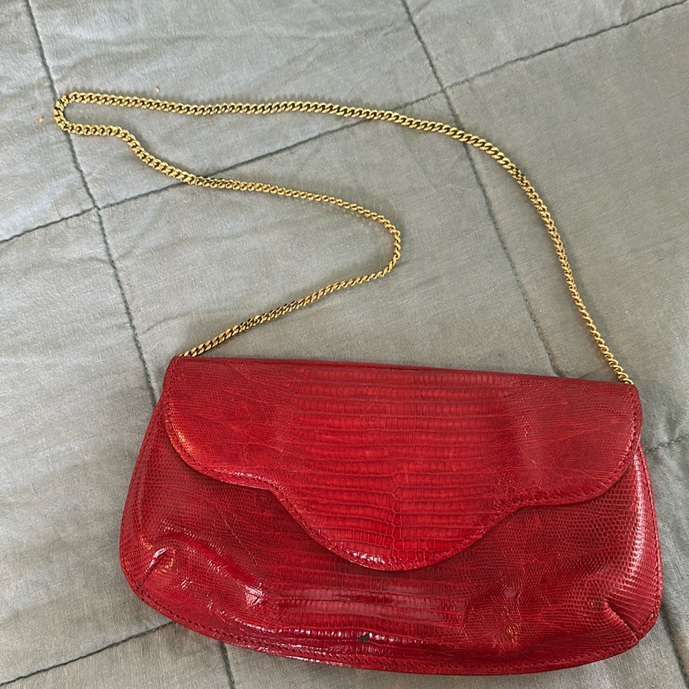 Beautiful red lizard skin clutch - brand K&U LLC